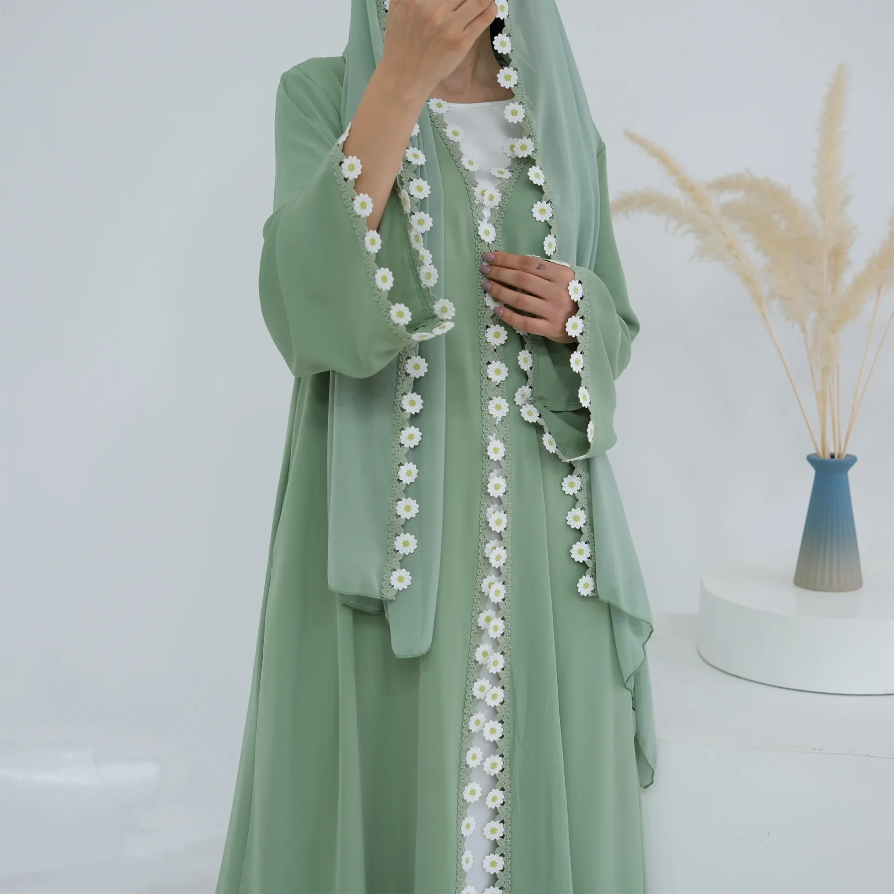 Embroidery Kebaya - Flower Dubai Abayas Turkey Kaftan Women