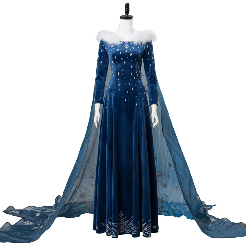 Embroidery Skirt - Elsa Cosplay Dress, Deep Blue Velvet