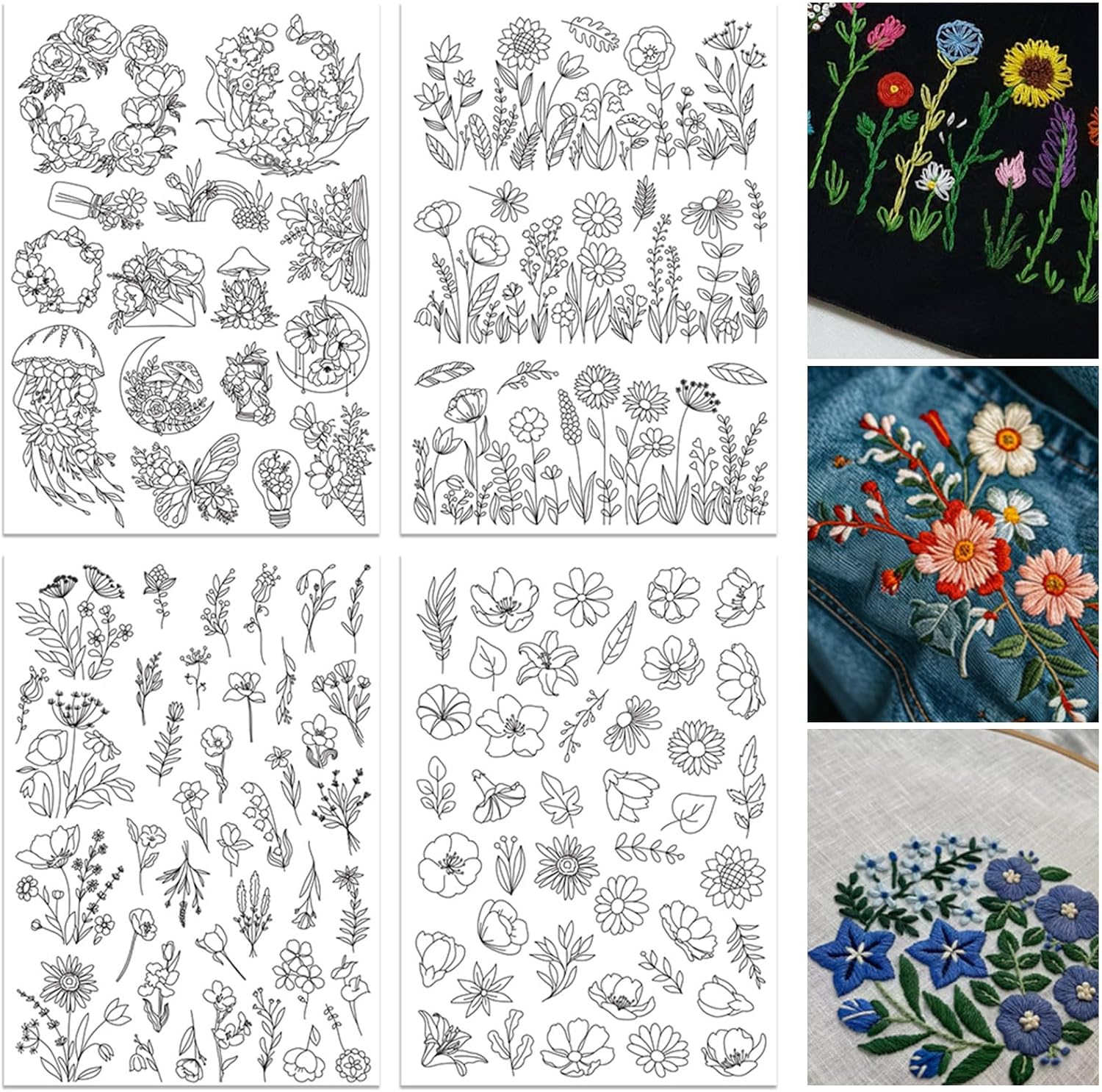 Embroidery Design Patterns Flowers - ORIGACH 4 Sheets Water Soluble Embroidery