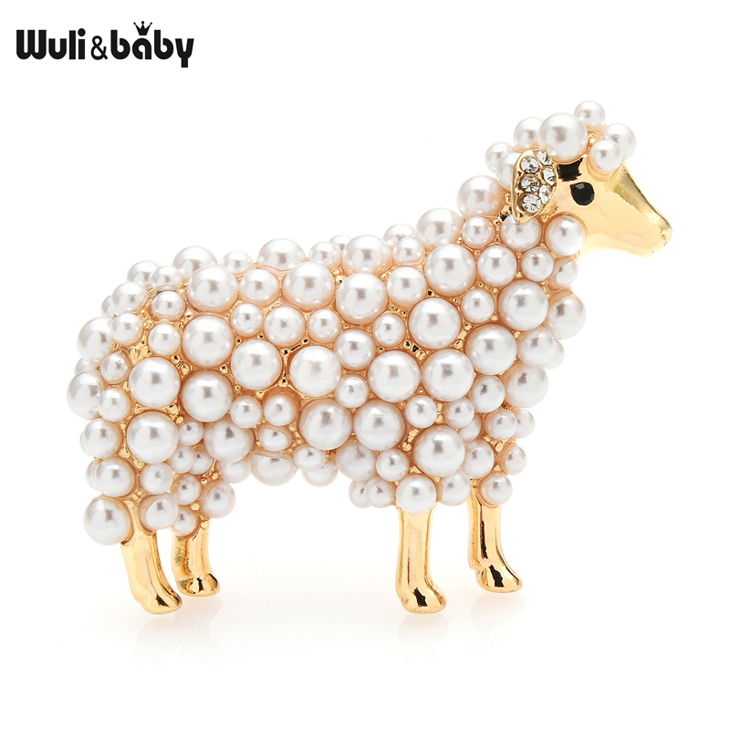 Embroidery Australia - Wuli&baby 2-color Pearl Sheep Brooches For