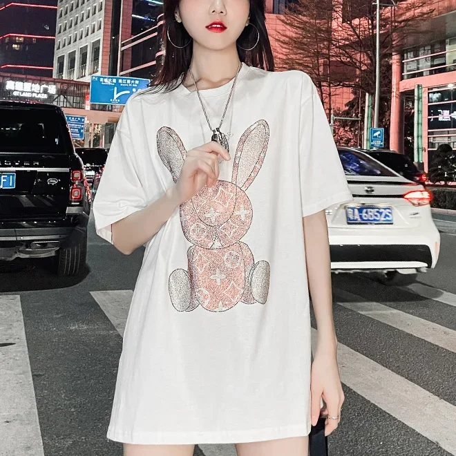 Embroidery Tshirt - Women's Summer Casual T-Shirt: Diamond Cartoon