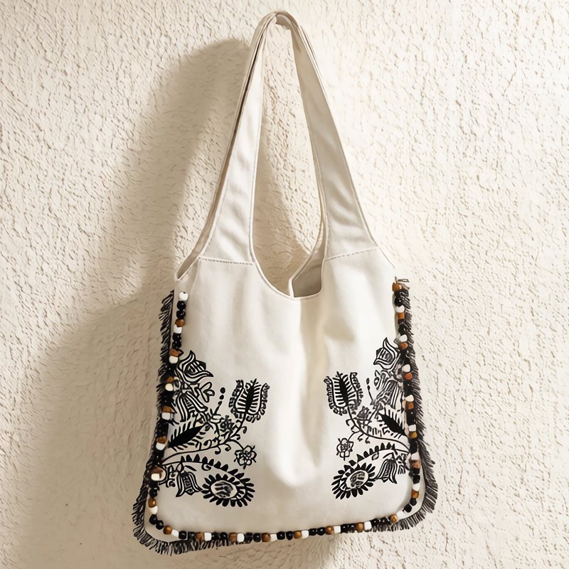 Embroidery Design Patterns Flowers - Bohemian Canvas Tote Bags For Women