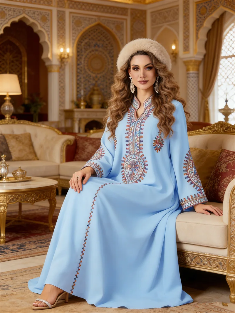 Embroidery Kebaya - Eid Embroidery Party Dress Women Muslim