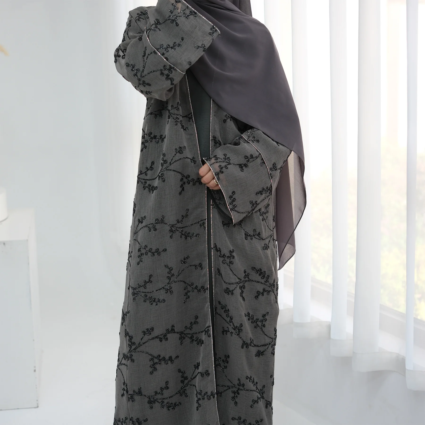 Embroidery Kebaya - Women Embroidery Kimono Cardigan Eid Ramadan