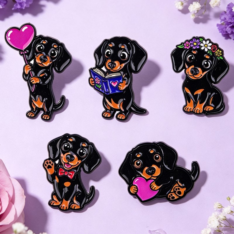 5pcs Cute Dachshund Enamel Pin - огляд і ціна Embroidery Garment