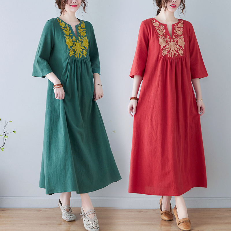 New Ethnic Style Loose Deep V- - огляд і ціна Embroidery Skirt