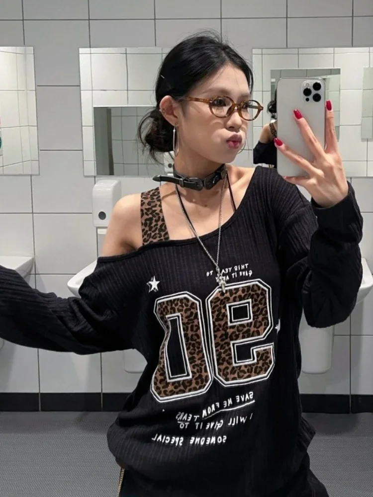 Y2K Patchwork Leopard Print T- - огляд і ціна Embroidery Tshirt