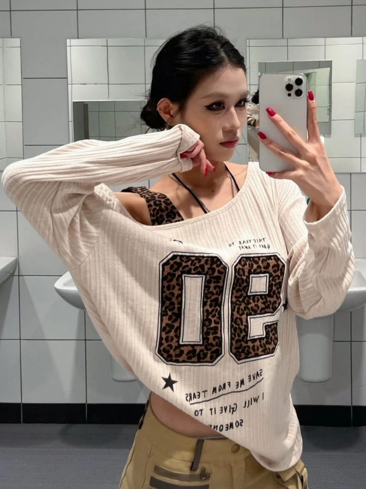 Y2K Patchwork Leopard Print T- - огляд і ціна Embroidery Tshirt