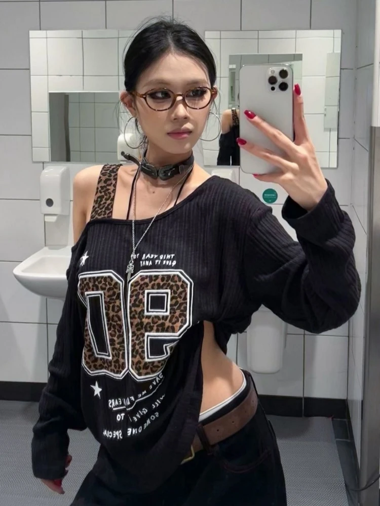 Y2K Patchwork Leopard Print T- - огляд і ціна Embroidery Tshirt